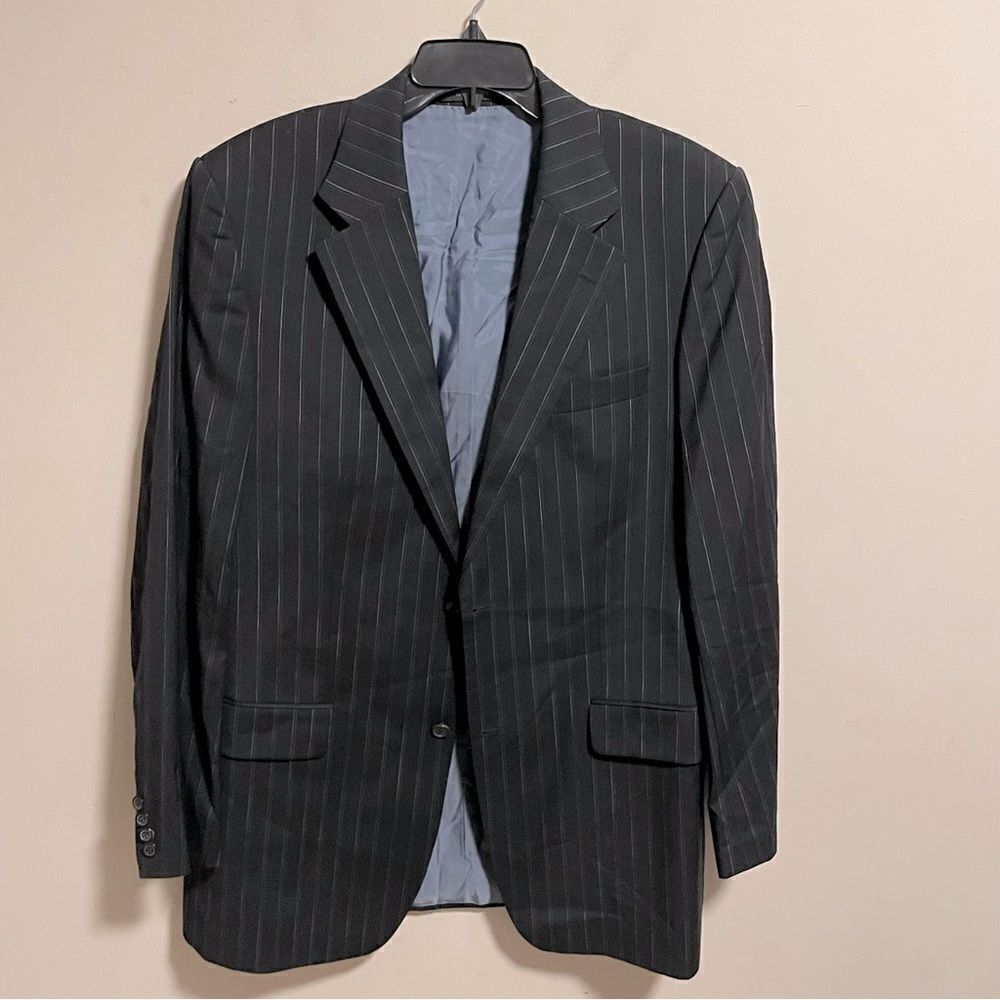 Hugo Boss Sports Coat Blazer Navy Striped Gable/Vegas Virgin Wool- Size 44L